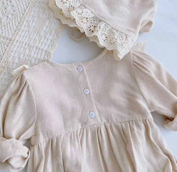 Бебешко боди с дантела и шапка Beige Lace