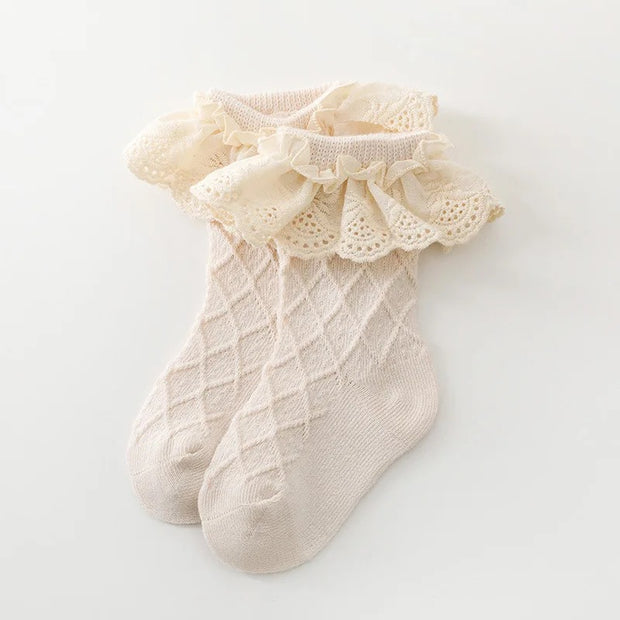 Къси памучни чорапи с дантела щ Beige