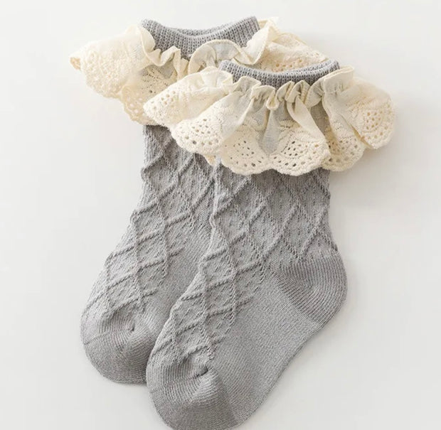 Къси памучни чорапи с дантела Grey