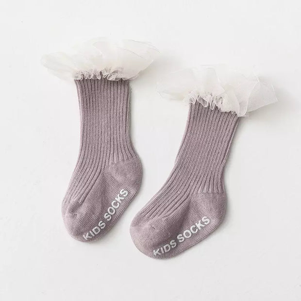 Бебешки къси памучни чорапи с дантела Lace