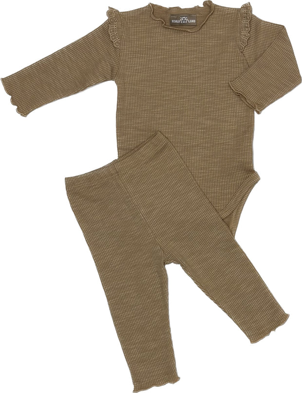 Памучен сет с дълъг ръкав Khaki